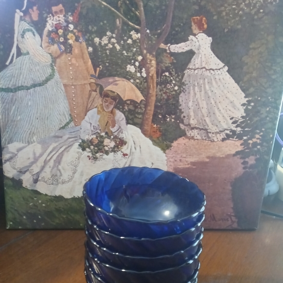 6 Cobalt Blue Bowls, Vintage Glassware, Dessert Bowl, French Glass,4.75"×2.25" - Picture 9 of 9